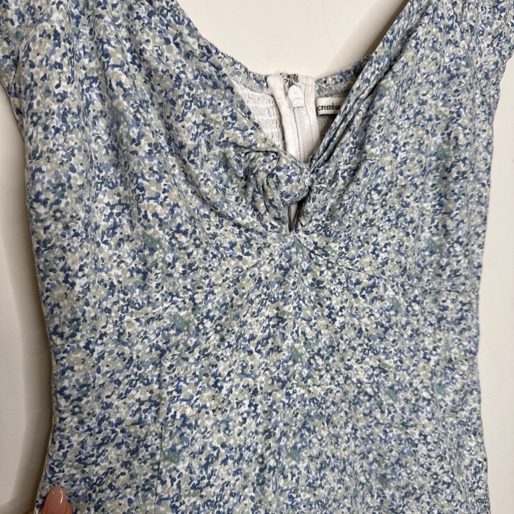 Abercrombie & Fitch Babydoll Ditsy Floral Mini Dress S Knot Front Linen Cottage - Picture 4 of 7